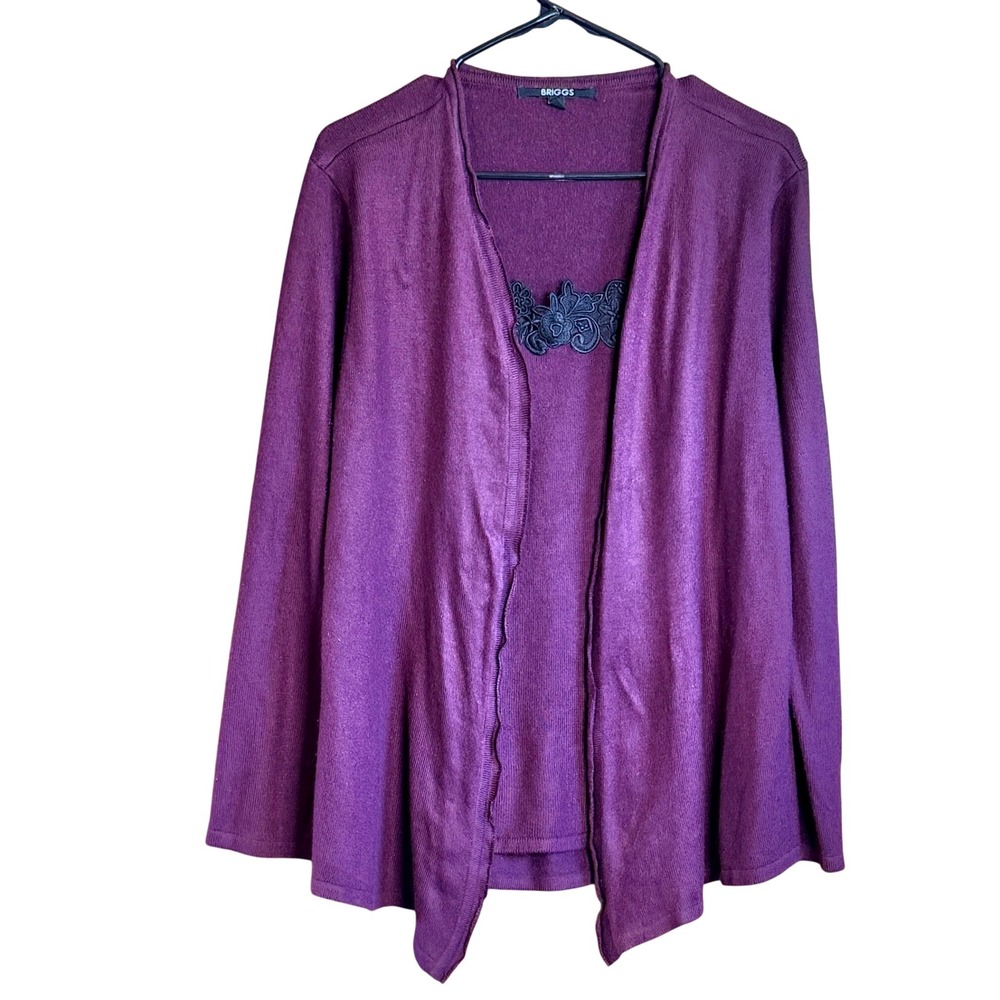 Briggs Size 8 Plum Knit Cardigan Sweater set with Black Lace tank atttached.